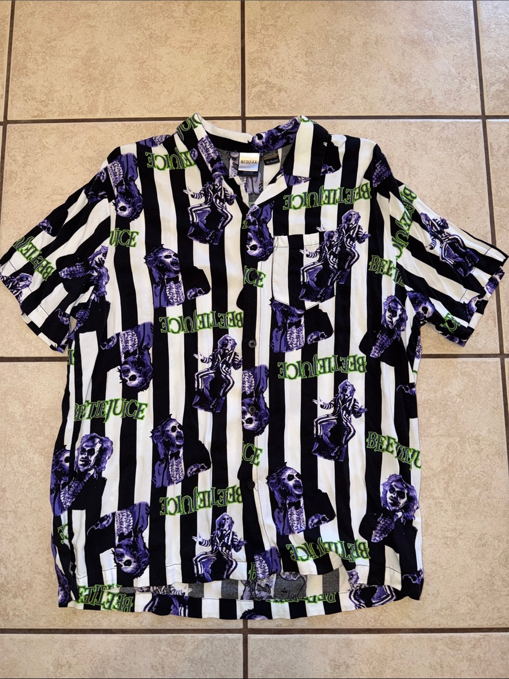 Beetlejuice Graphic Short-Sleeve Shirt - Black & White Stripe with Purple Print
